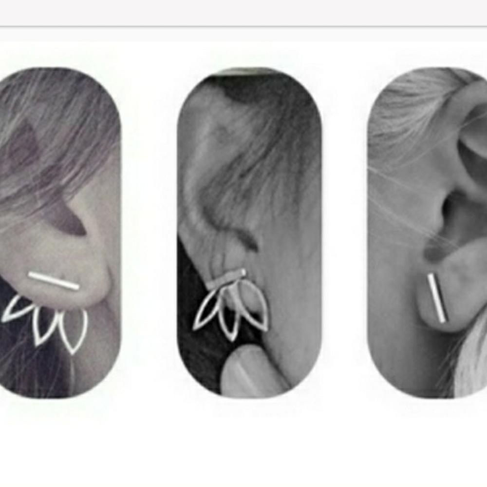 Silver Tone Bar Lotus Jacket earrings - Picture 3 of 6